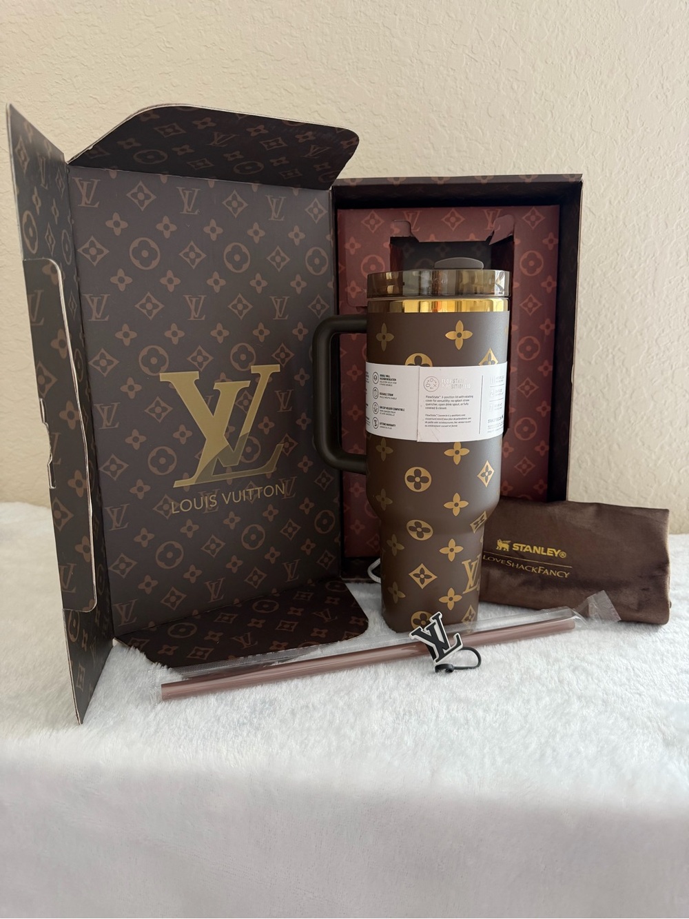 Brown Gold 40oz Tumbler Gift Set w/ Handle & Straw – Brand New